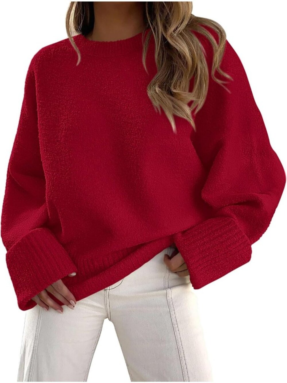 Women's Red Fall Fashion Cozy Casual Blouses Long Sleeves Oversized Sweaters